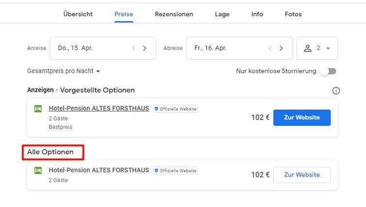 Google Hotel Ads Beispiel